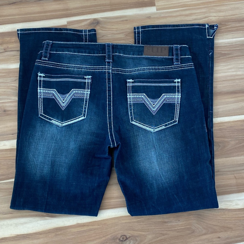 Cowgirl Up Dark Wash Boot Cut Jeans - Size 33x34